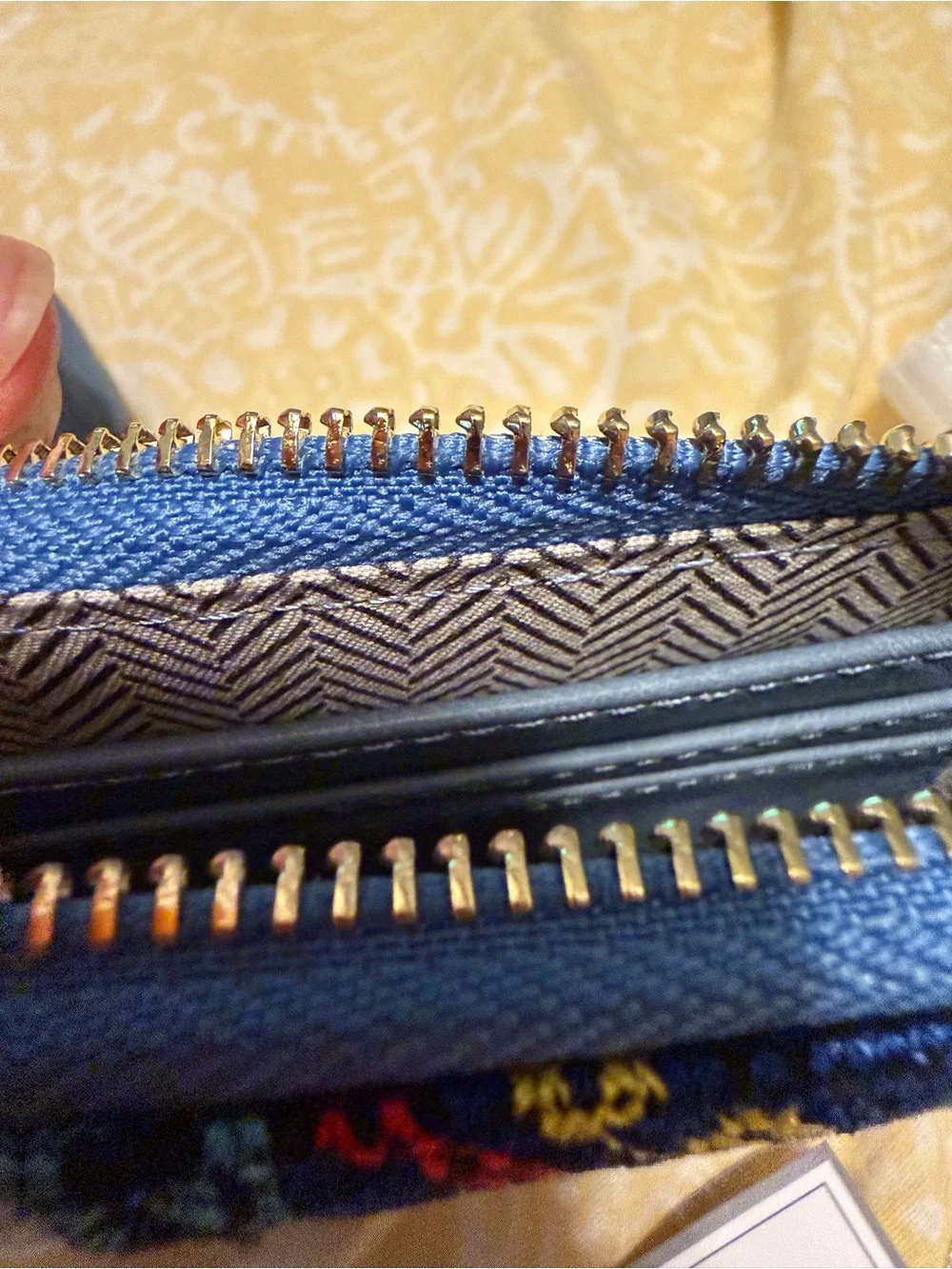 Light Blue Embroidered Stripe Wristlet Key & Card Holder